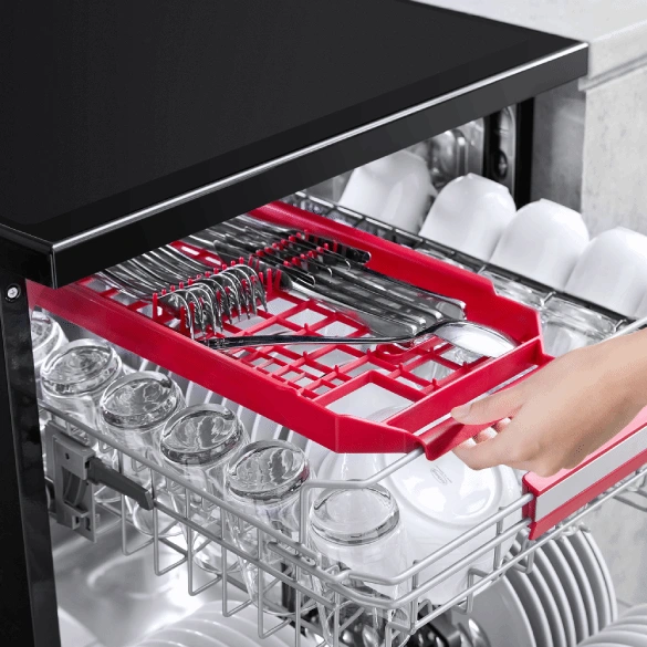 ماشین ظرفشویی توشیبا مدل DW-14F2ME-BS 4 بررسی طراحی داخلی ماشین ظرفشویی مشکی توشیبا مدل DW-14F2ME-BS