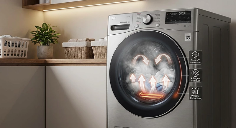 ماشین لباسشویی ال جی 9 کیلو R5 سیلور F4R5VYGSL 5 فناوری ™Steam در لباسشویی ال جی R5