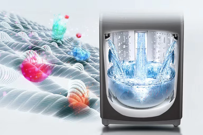 ماشین لباسشویی و پتوشور 16 کیلو ال جی T1666NEHT2 4 آبشار جانبی (Side Waterfall) در پتوشور ال جی