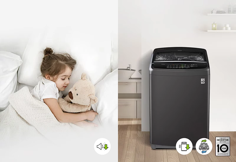 ماشین لباسشویی و پتوشور 16 کیلو ال جی T1666NEHT2 3 عملکرد بی صدا در لباسشویی 16 کیلویی ال جی T1666NEHT2