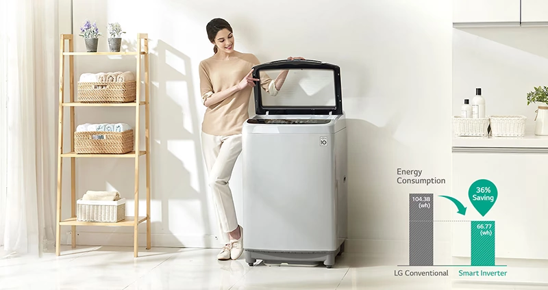 ماشین لباسشویی و پتوشور 18 کیلو ال جی T18H3SDHT2 دودی 3 لرزش و سر و صدای کم لباسشویی و پتوشور ال جی مدل T18H3SDHT2