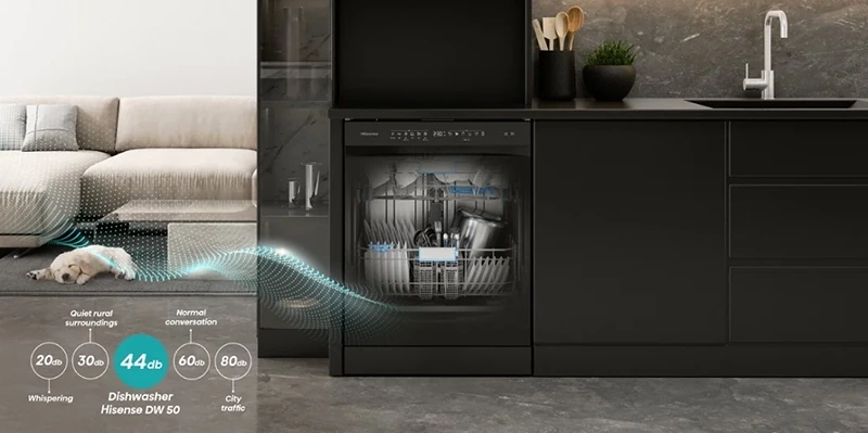 ماشین ظرفشویی هایسنس مدل 673 دودی 4 صدای بسیار کم ظرفشویی هایسنس 673